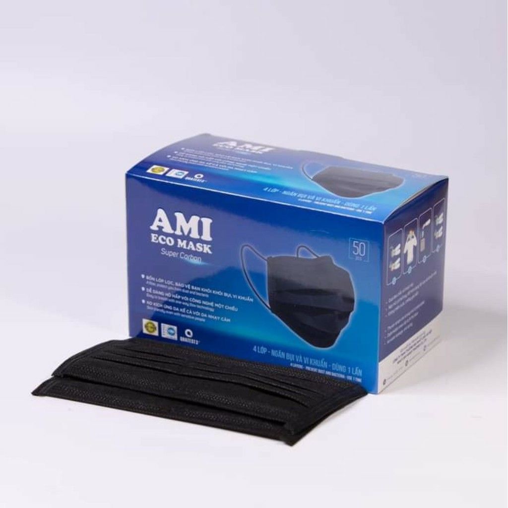 Khẩu trang 4 lớp AMI ECO MASK (đen) hộp 50 cái