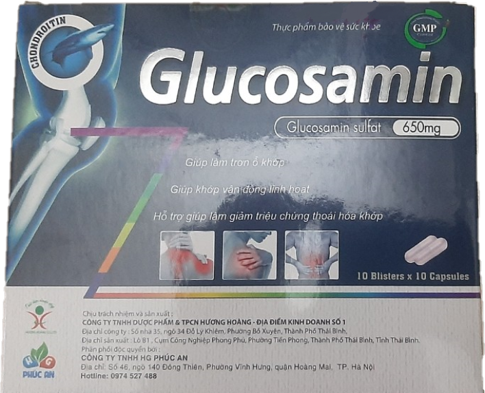 Hỗ trợ giảm triệu chứng thoái hóa khớp Glucosamin 650mg (DP & TPCN Hương Hoàng) hộp 10 vỉ x 10 viên