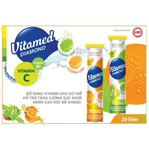Viên sủi Vitamed DIAMOND (hương cam) tuýp 20 viên