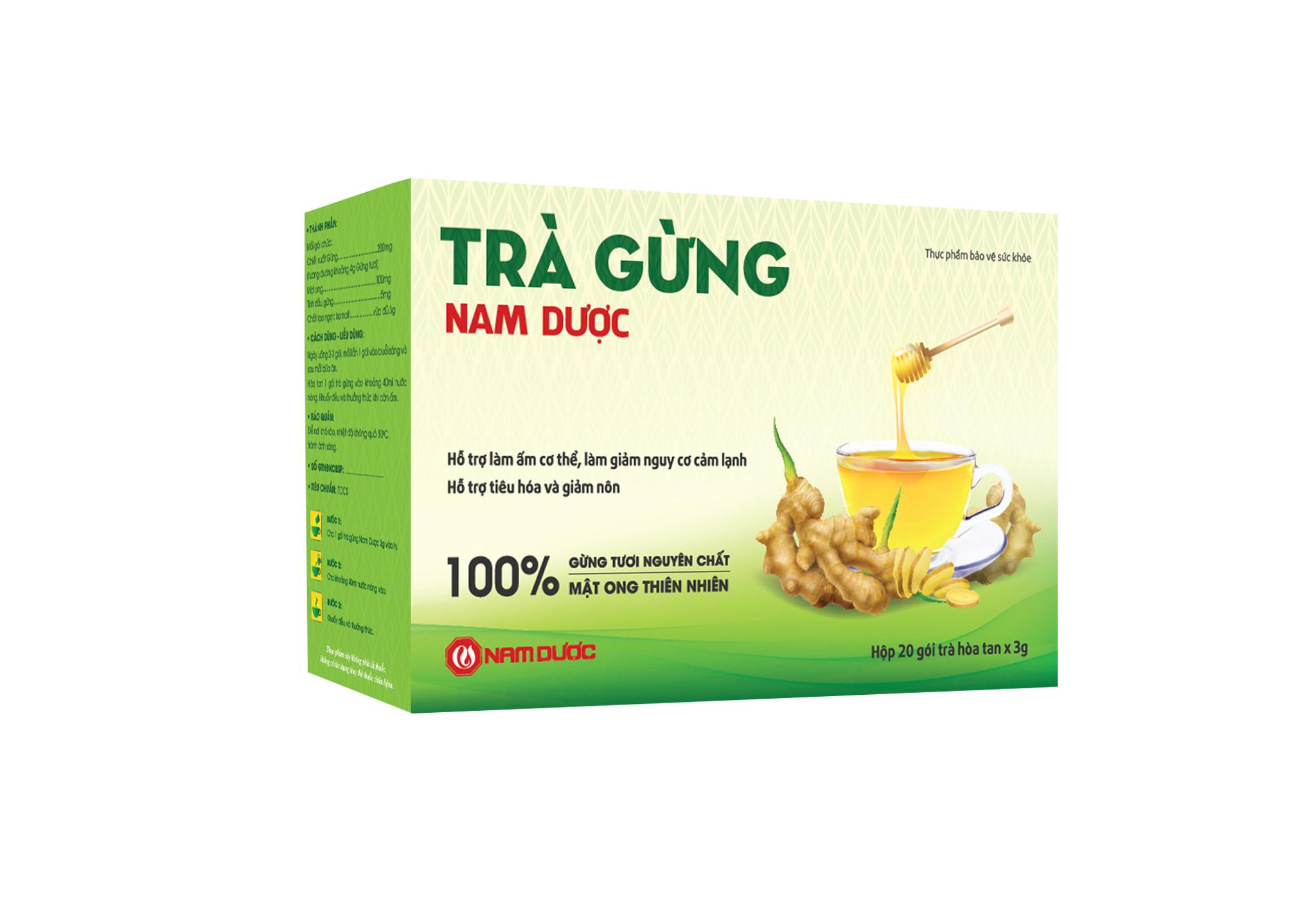 Hỗ trợ làm ấm cơ thể TRÀ GỪNG NAM DƯỢC hộp 20 gói x 3g