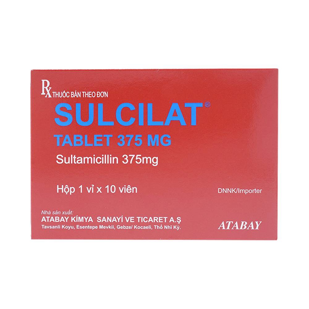 Thuốc kháng sinh Sulcilat Tablet 375mg Atabay hộp 1 vỉ x 10 viên