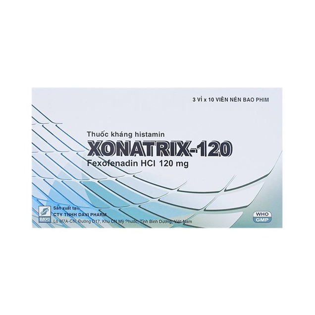 Điều trị triệu chứng viêm mũi dị ứng theo mùa Xonatrix-120 DaviPharm hộp 3 vỉ x 10 viên