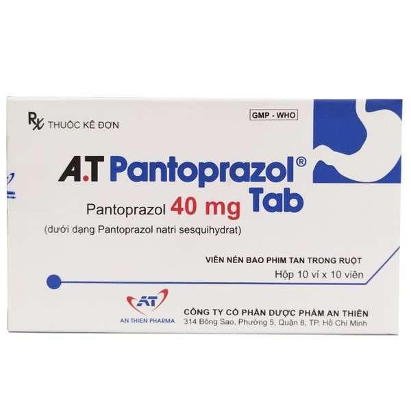 Thuốc điều trị đau dạ dày A.T Pantoprazol Tab 40mg hộp 10 vỉ x 10 viên nén bao phim