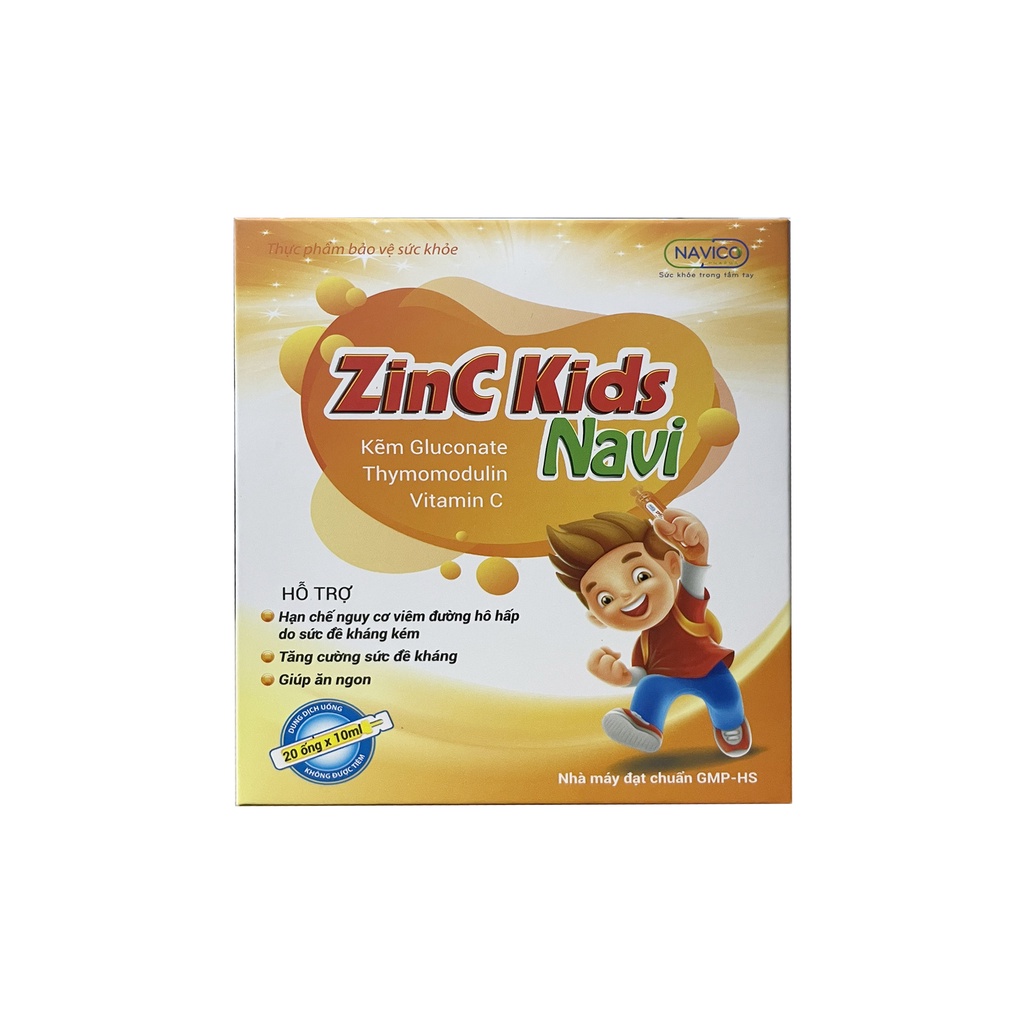 Hỗ trợ bé ăn ngon, tăng sức đề kháng ZinC Kids Navi hộp 20 ống x 10ml