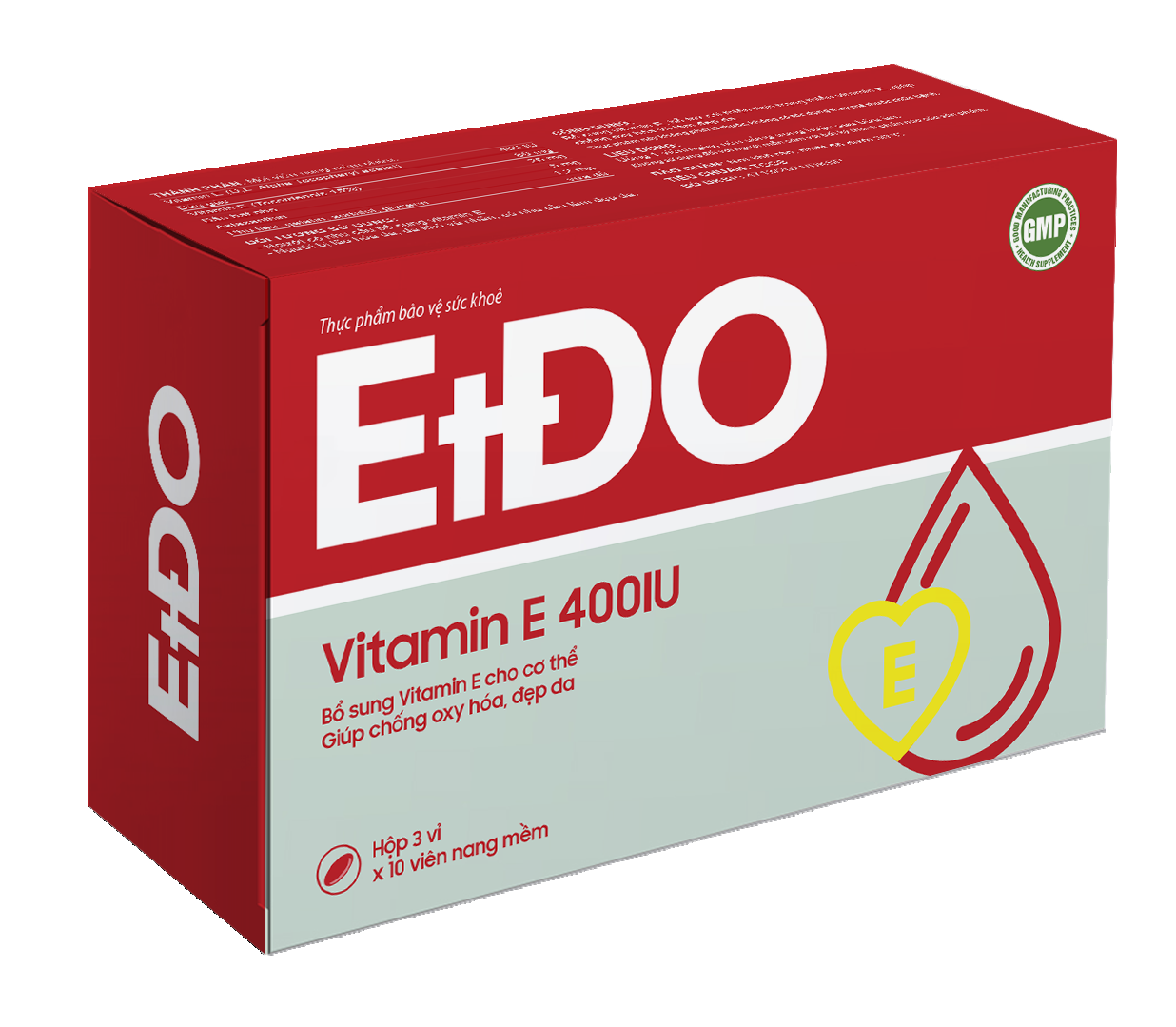 Bổ sung vitamin E, chống oxy hóa và đẹp da ETDO Vitamin E 400IU hộp 3 vỉ x 10 viên nang mềm