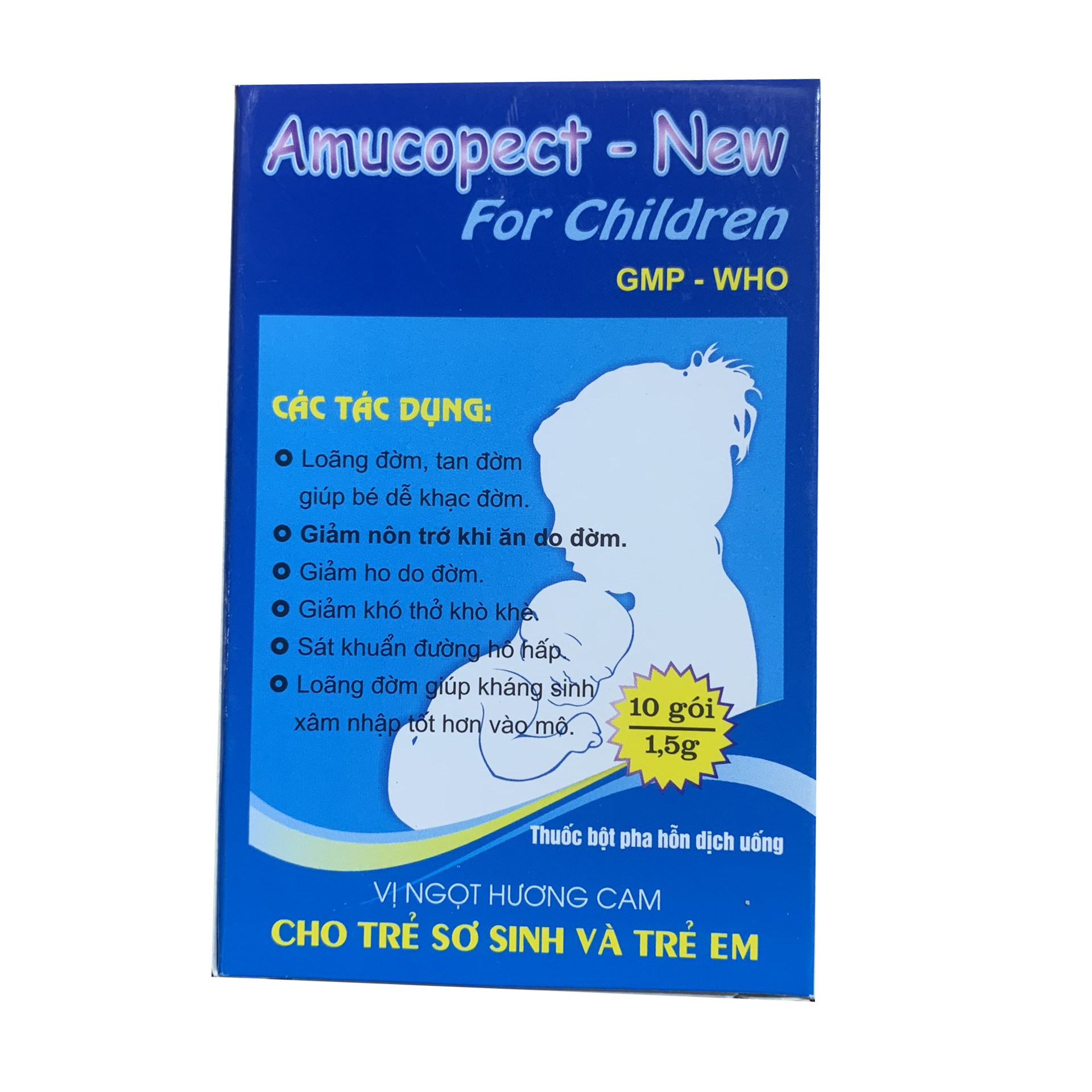 Bột pha hỗn dịch uống trị ho, long đờm Amucopect - New hộp 10 gói