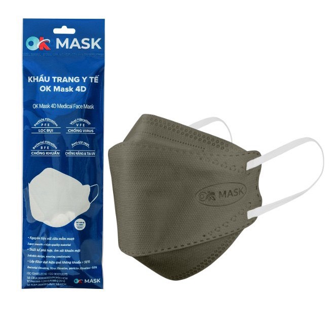 Khẩu trang y tế OK Mask 4D (xám) gói 6 cái