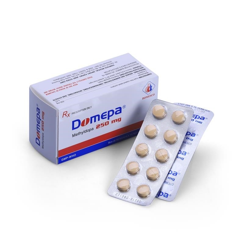 Thuốc điều trị tăng huyết áp Domepa 250mg hộp 100 viên