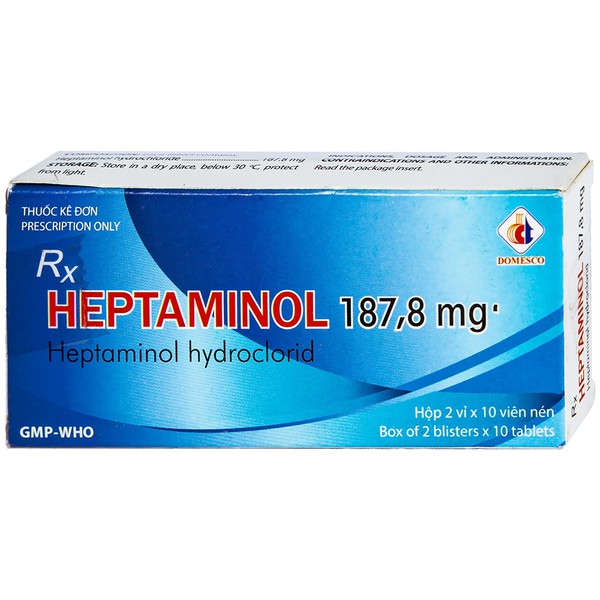 Thuốc điều trị hạ huyết áp tư thế Heptaminol 187,8mg hộp 2 vỉ x 10 viên