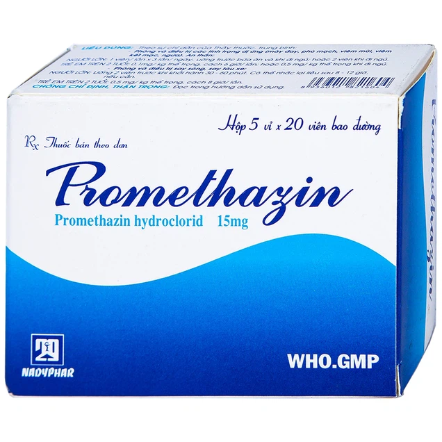 Phòng và điều trị các tình trạng dị ứng, chống nôn Promethazin 15mg Nadyphar hộp 5 vỉ x 20 viên