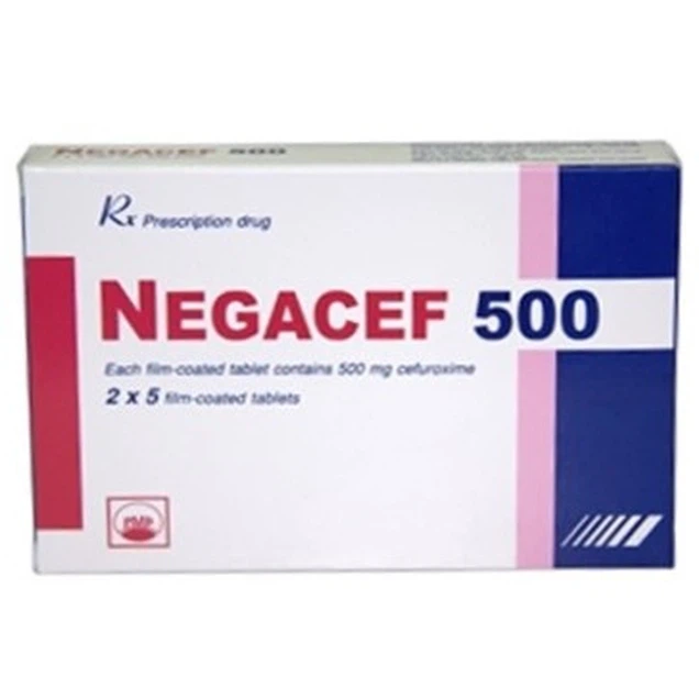 Điều trị nhiễm khuẩn đường hô hấp, nhiễm khuẩn tai mũi họng Negacef 500 Pymepharco hộp 2 vỉ x 5 viên
