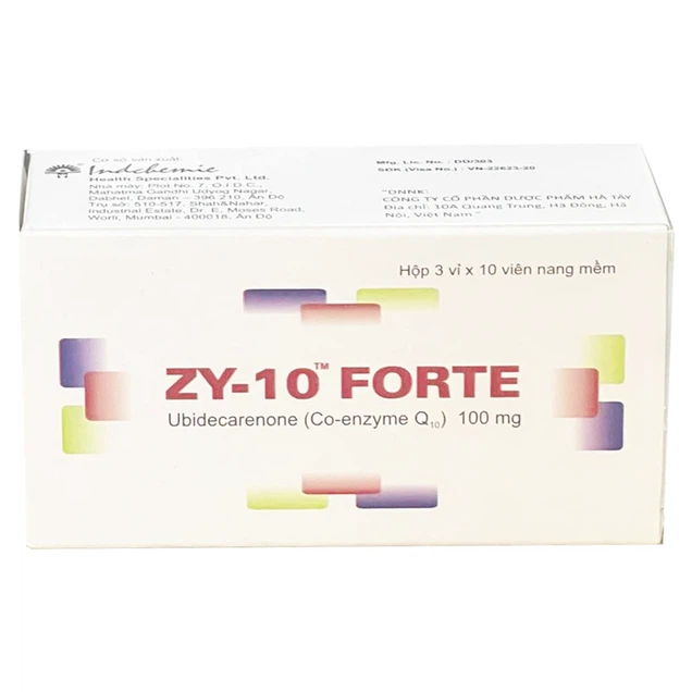 Điều trị bệnh suy tim xung huyết, thiếu hụt coenzym Q10 Zy-10 Forte 100mg Dược Hà Tây hộp 3 vỉ x 10 viên