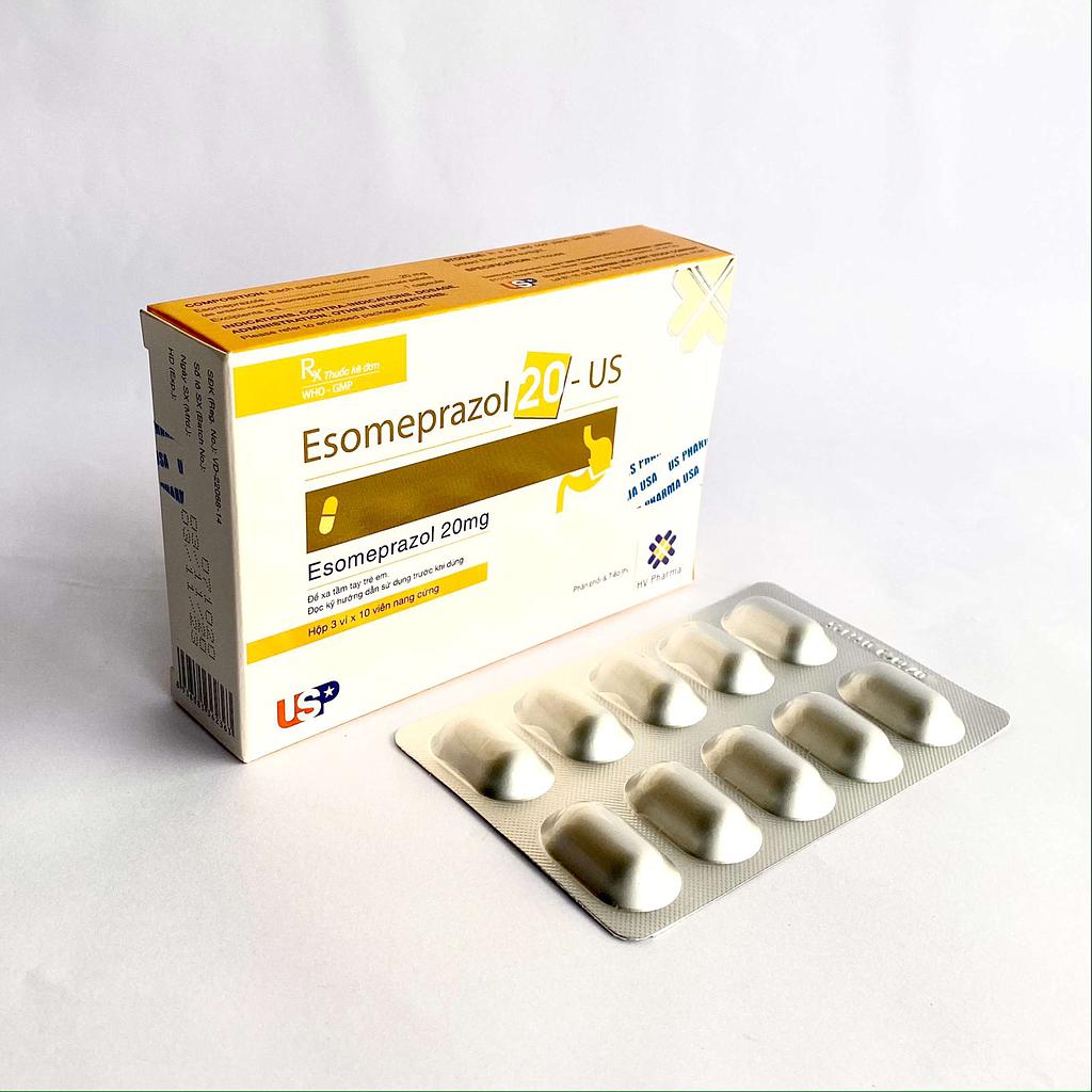Thuốc điều trị loét dạ dày - tá tràng Esomeprazol 20 - US hộp 30 viên