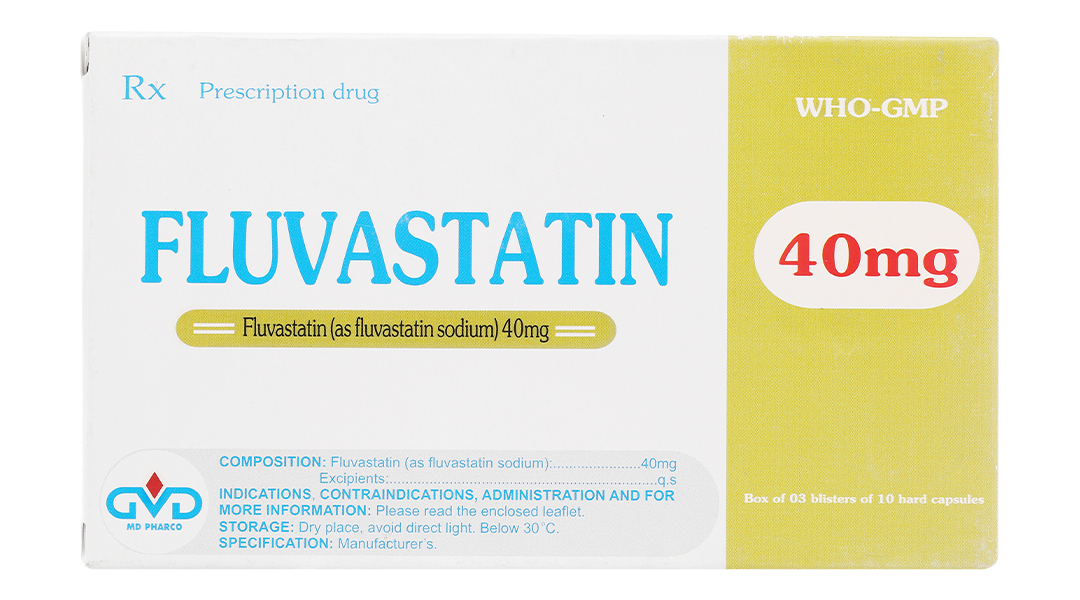 Thuốc điều trị rối loạn mỡ máu FLUVASTATIN MD PHARCO hộp 3 vỉ x 10 viên nang cứng
