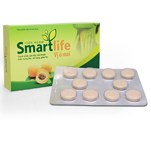 Viên ngậm thanh nhiệt, giảm ho Smartlife Vị Ô Mai hộp 2 vỉ x 10 viên