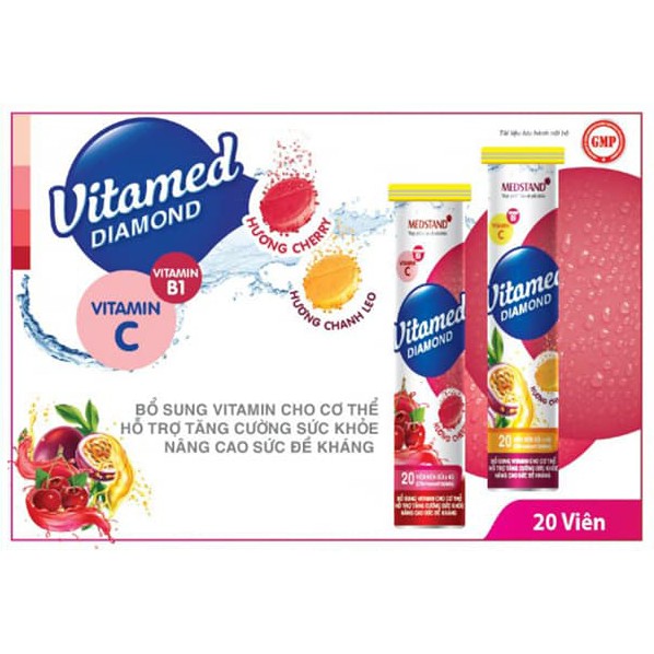 Viên sủi Vitamed DIAMOND (hương cherry) tuýp 20 viên