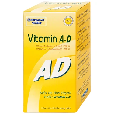 Điều trị tình trạng thiếu Vitamin A và D Vitamin A-D HDpharma hộp 5 vỉ x 10 viên
