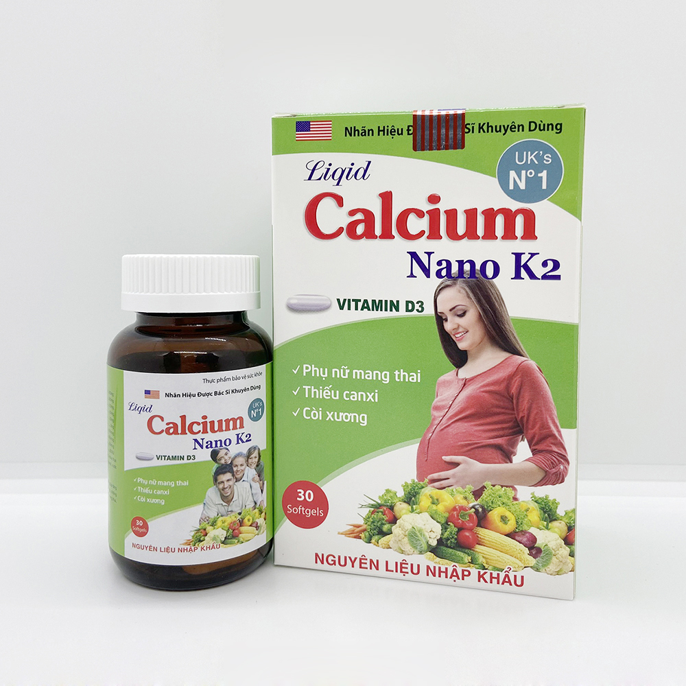 Viên uống bổ sung canxi Liquid Calcium Nano K2 hộp 1 lọ 30 viên