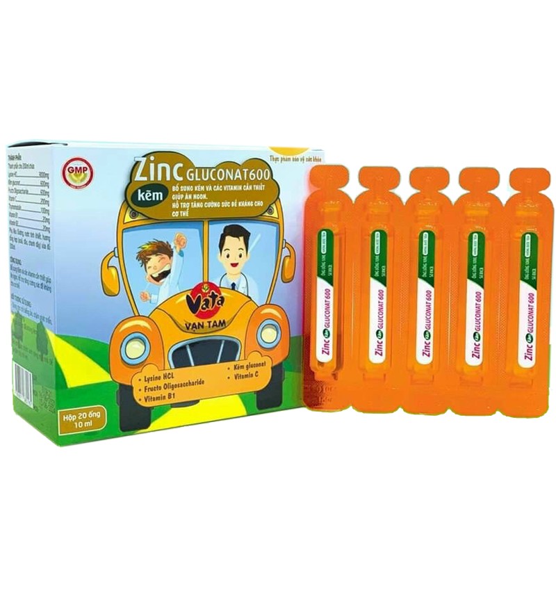 Bổ sung kẽm và các vitamin giúp ăn ngon, tăng sức đề kháng ZINC GLUCONAT 600 hộp 20 ống x 10ml
