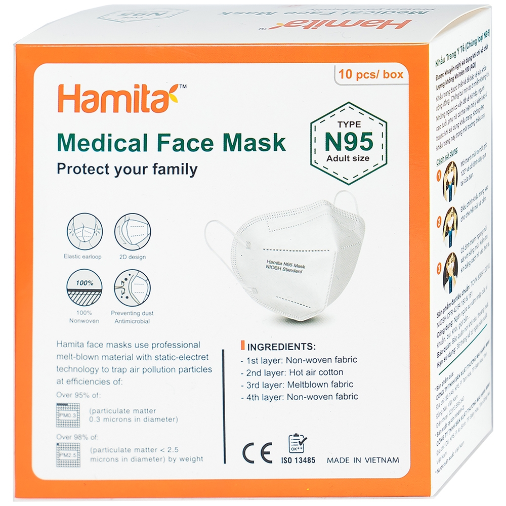 Khẩu trang N95 người lớn Hamita hộp 10 cái
