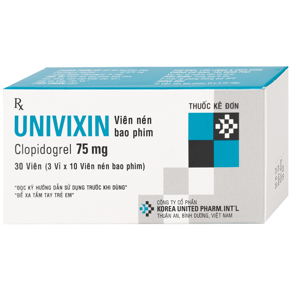 Giảm các biến cố do xơ vữa động mạch Univixin Clopidogrel 75mg Korea United hộp 3 vỉ x 10 viên