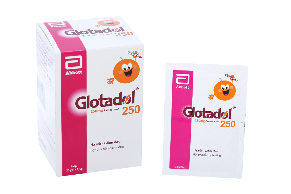 Thuốc giảm đau, hạ sốt Glotadol 250mg  hộp 20 gói x 2.5g