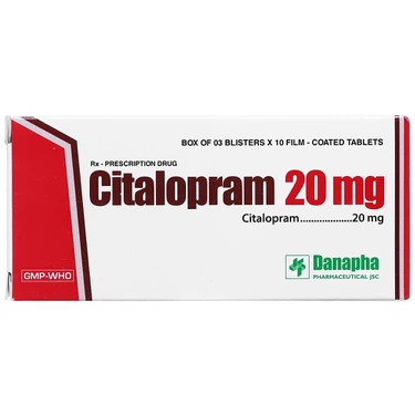 Thuốc điều trị bệnh trầm cảm Citalopram 20mg Danapha hộp 3 vỉ x 10 viên