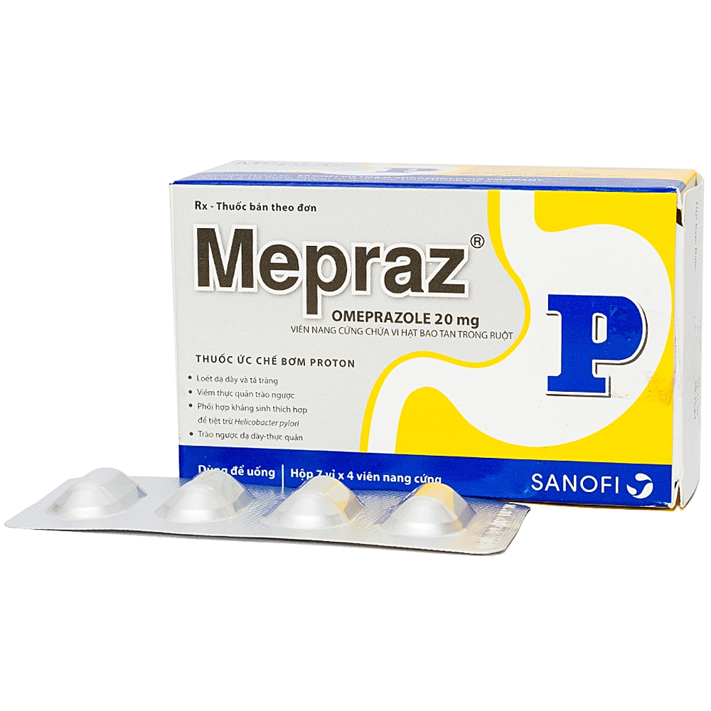 Thuốc trị đau dạ dày Mepraz 20mg (SANOFI) hộp 7 vỉ x 4 viên