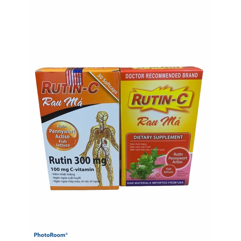 Ngăn nhiệt miệng, ngừa xuất huyết RUTIN-C Rau Má hộp 3 vỉ x 10 viên
