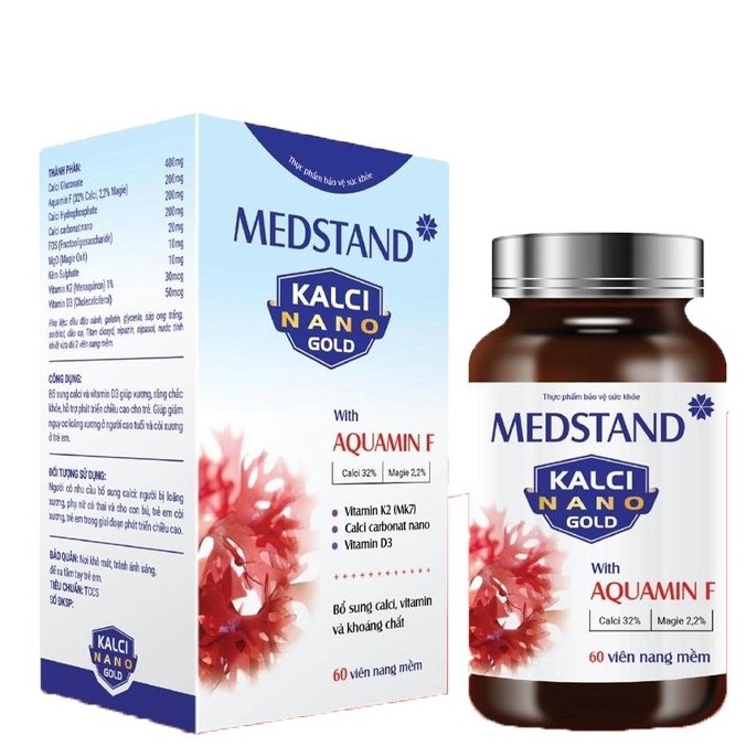 Viên uống bổ sung calci, vitamin và khoáng chất MEDSTAND Kalci Nano Gold With Aquamin F hộp 1 lọ 60 viên