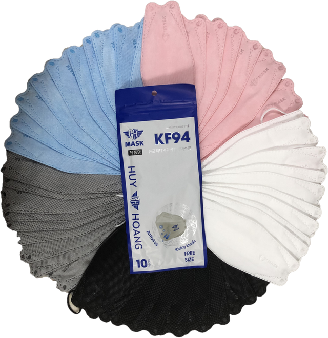 Khẩu trang kháng khuẩn KF94 Huy Hoàng (xám) gói 10 cái