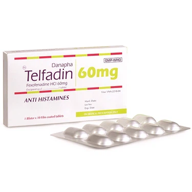 Thuốc điều trị viêm mũi dị ứng, mày đay Telfadin 60mg hộp 1 vỉ x 10 viên