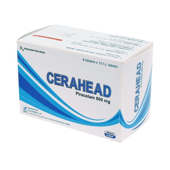 Thuốc điều trị chóng mặt, suy giảm trí nhớ Cerahead 800mg Davipharm hộp 6 vỉ x 10 viên
