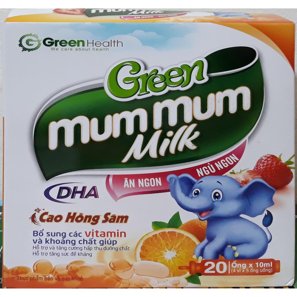 Ống uống bổ sung vitamin và khoáng chất Green Mum Mum Milk Ăn Ngon Ngủ Ngon hộp 4 vỉ x 5 ống x 10ml