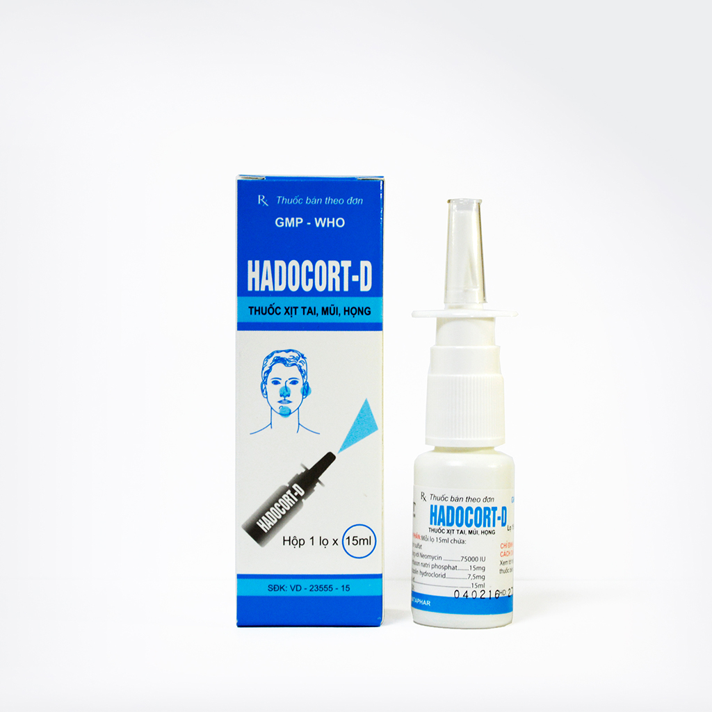 Thuốc xịt tai, mũi, họng Hadocort-D hộp 1 lọ 15ml