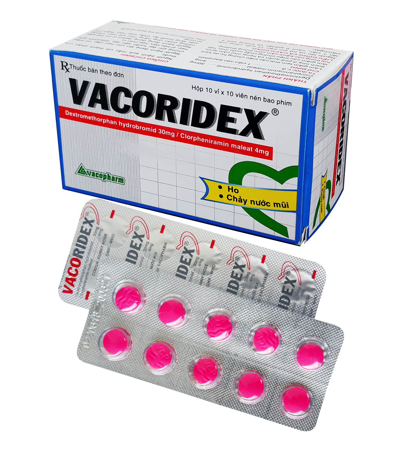 Thuốc trị ho VACORIDEX hộp 10 vỉ x 10 viên nén bao phim