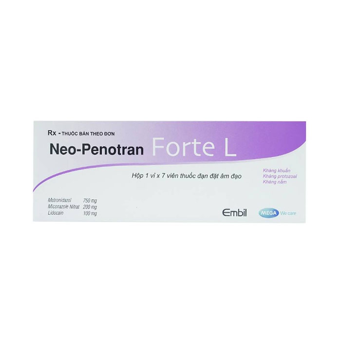 Viên thuốc đạn âm đạo Neo-Penotran Forte L hộp 1 vỉ x 7 viên