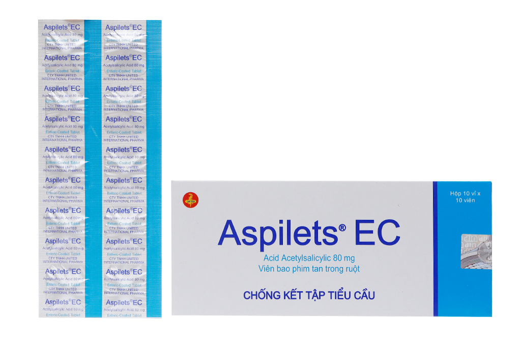 Thuốc chống kết tập tiểu cầu Aspilet EC 80mg hộp 10 vỉ x 10 viên