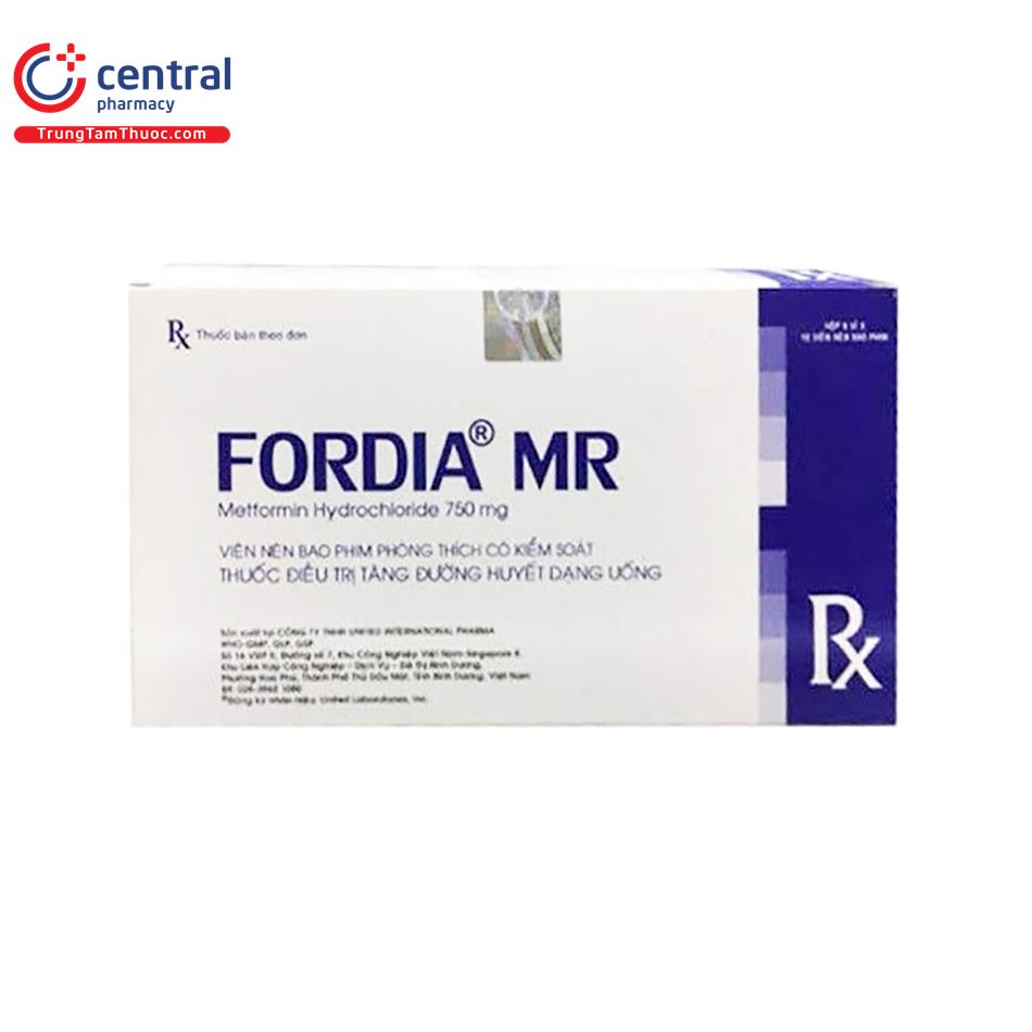 Thuốc trị đái tháo đường tuýp 2 FORDIA MR 750mg hộp 1 vỉ 10 viên