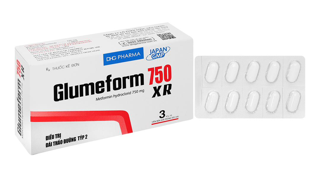 Thuốc điều trị đái tháo đường tuýp 2 Glumeform 750 XR hộp 3 vỉ x 10 viên