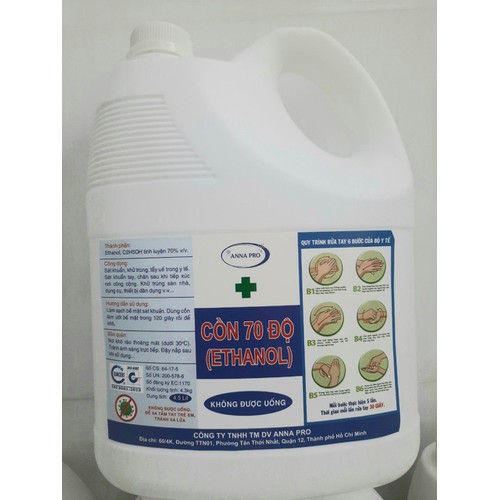 Dung dịch sát khuẩn Cồn 70 độ (Ethanol) Anna Pro can 4,5 lít