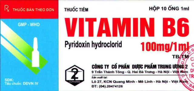 Dung dịch tiêm Vitamin B6 100mg/1ml (TW2) hộp 10 ống x 1ml