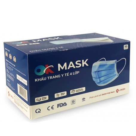 Khẩu trang y tế 4 lớp OK Mask (xanh) hộp 50 cái