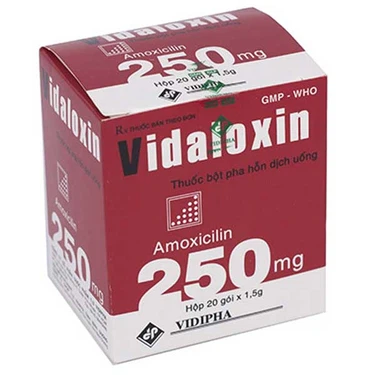 Thuốc điều trị nhiễm khuẩn đường hô hấp trên Vidaloxin 250mg hộp 20 gói x 1.5 g