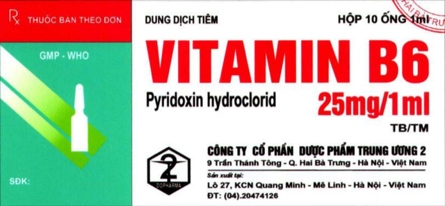 Dung dịch tiêm Vitamin B6 25mg/1ml (TW2) hộp 10 ống x 1ml