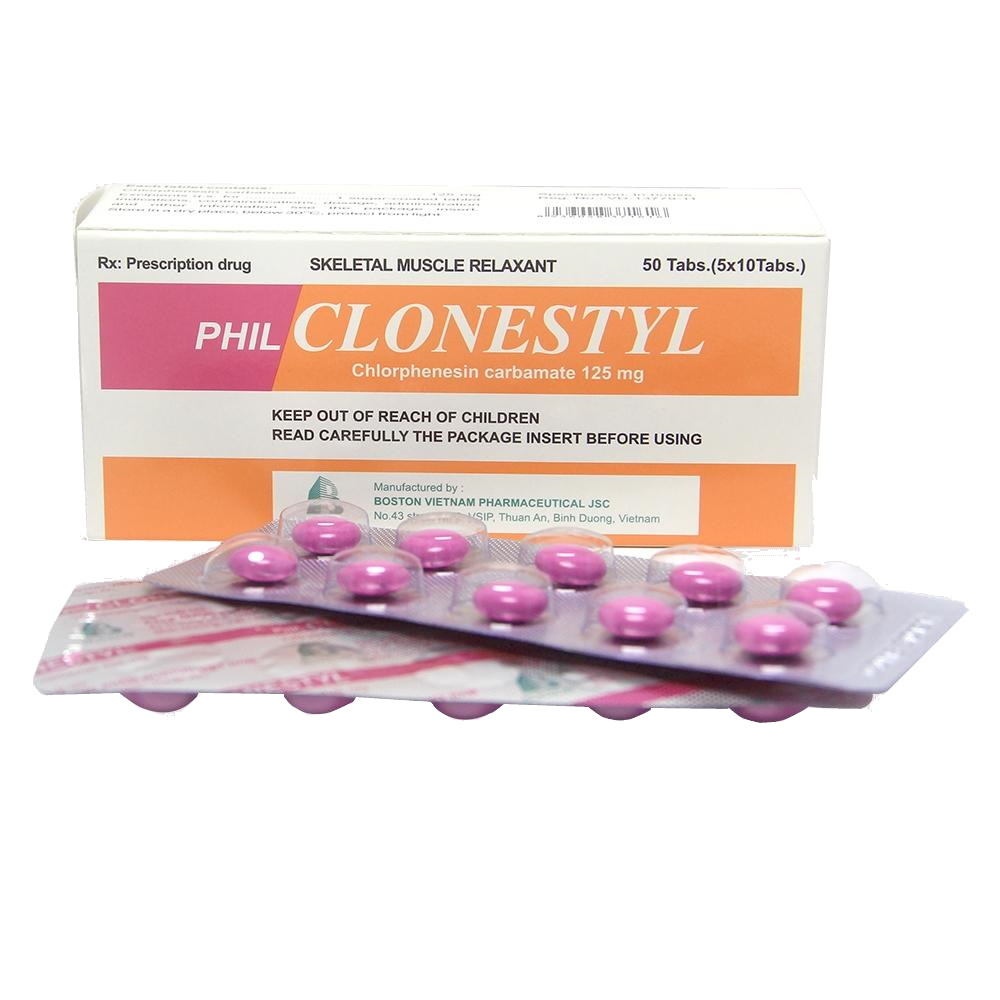 Thuốc giãn cơ và tăng trương lực cơ Philclonestyl 125 mg hộp 50 viên