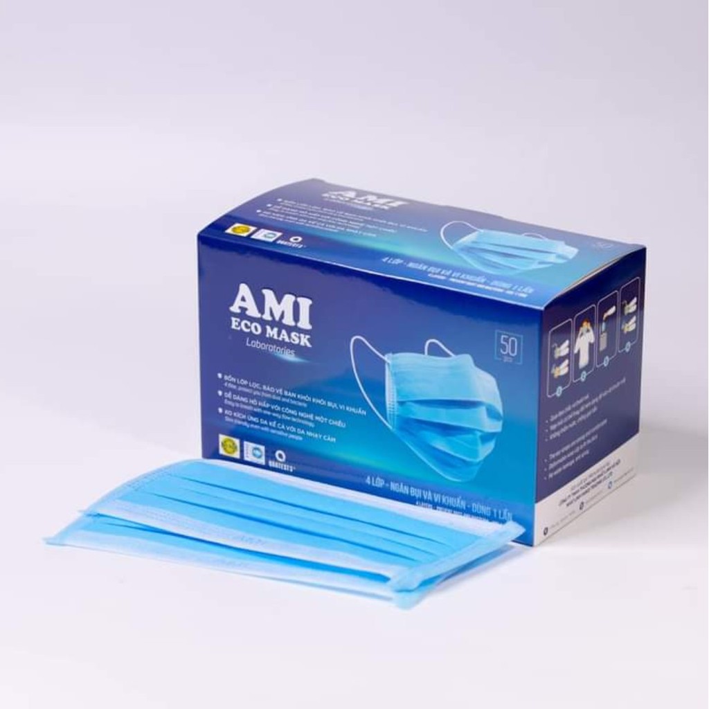 Khẩu trang 4 lớp AMI ECO MASK (xanh) hộp 50 cái