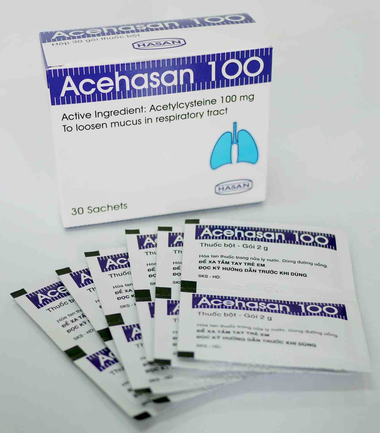 Thuốc bột trị ho, long đờm Acehasan 100 hộp 30 gói x 2g