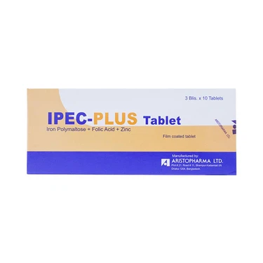 Điều trị thiếu sắt, acid folic và kẽm Ipec-Plus Aristopharma hộp 3 vỉ x 10 viên