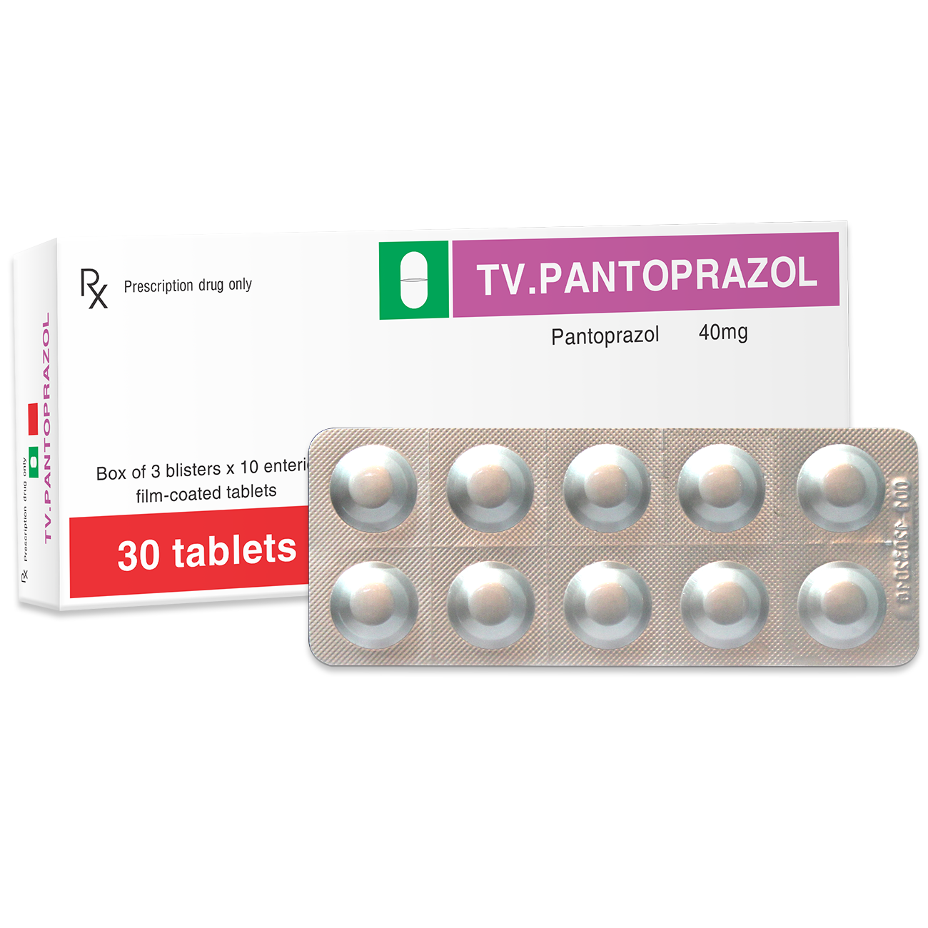 Thuốc điều trị đau dạ dày TV. PANTOPRAZOL hộp 3 vỉ x 10 viên